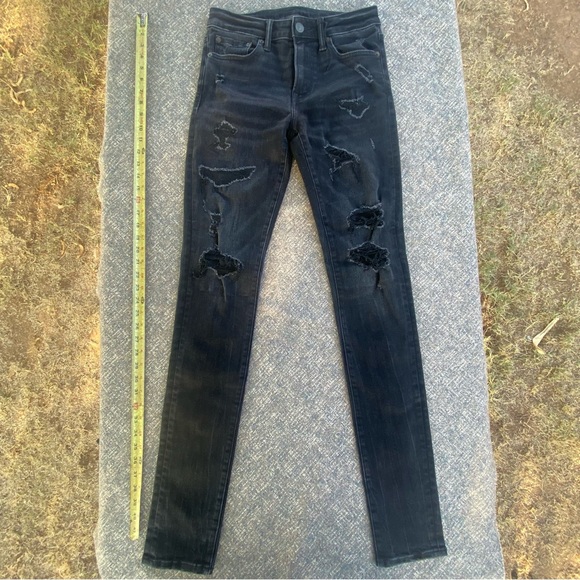 American Eagle Jeans Stacked Skinny Young Money Like New Black Distressed 29 - Picture 1 of 14
